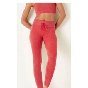 PINK Victoria's Secret Leggings High Waist Red Large Active Seamless Knit Ribbed